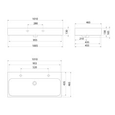 SAPHO TORIDI keramické umyvadlo 101x46,5cm, 2 otvory pro baterii, bílá TU0222 - Sapho