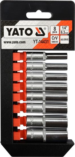 YATO Sada nástavců 1/4" šetihranné 8ks 5,5-13 mm