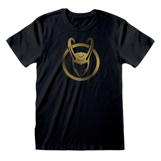 CurePink Pánské tričko Marvel|Loki: Icon Gold (S) černá bavlna