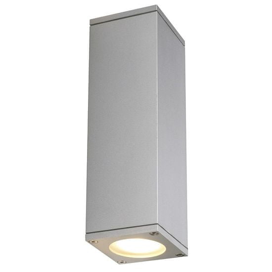 SLV BIG WHITE THEO, venkovní nástěnné svítidlo, QPAR51, IP44, hranaté, up/down, stříbrošedé, max. 70 W 229532