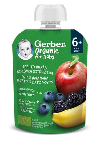 GERBER Organic Kapsička jablko, banán, borůvka a ostružina 90 g