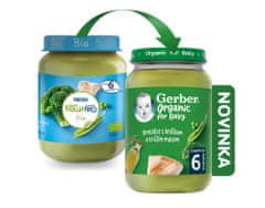 GERBER Organic dětský příkrm brokolice s hráškem a krutím masem 190 g