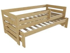 eoshop Dětská postel s výsuvnou přistýlkou NIKOLA se zábranou "DPV 007" (Barva dřeva: bezbarvý lak, Rozměr: 90 x 200 cm)