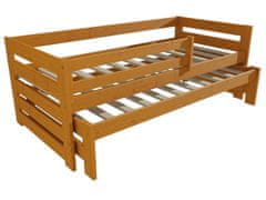 eoshop Dětská postel s výsuvnou přistýlkou NIKOLA se zábranou "DPV 007" (Barva dřeva: moření olše, Rozměr: 90 x 200 cm)