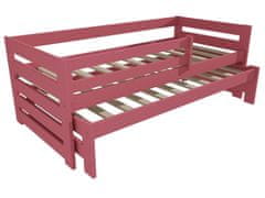eoshop Dětská postel s výsuvnou přistýlkou NIKOLA se zábranou "DPV 007" (Barva dřeva: barva růžová, Rozměr: 90 x 200 cm)