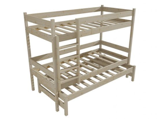 eoshop Patrová postel s výsuvnou přistýlkou JOHANA "PPV 013" (Barva dřeva: surové dřevo, Prostor mezi lůžky: 80 cm, Rozměr: 90 x 180 cm)