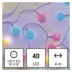 Emos LED světelný cherry řetěz – kuličky 2,5 cm D5AM01, 4 m, venkovní i vnitřní, multicolor 1550054006