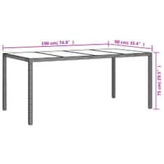 Vidaxl Zahradní stůl hnědý 190 x 90 x 75 cm tvrzené sklo a polyratan