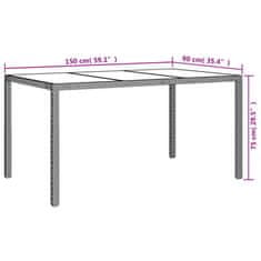 Vidaxl Zahradní stůl 150 x 90 x 75 cm tvrzené sklo a polyratan bílý