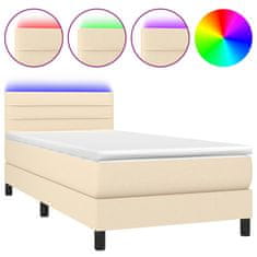 Greatstore Box spring postel s matrací a LED krémová 90x190 cm textil