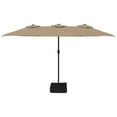 Greatstore Dvojitý slunečník s LED taupe 449 x 245 cm