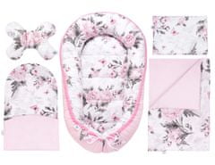 Inny Zestaw dla niemowląt bawełniany kokon 5w1 Pink Flowers - KNP-Z5-PF-S-B