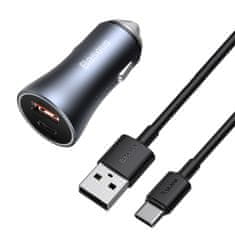 shumee Rychlá nabíječka do auta 40W PD QC USB-C / USB + USB-C kabel šedý