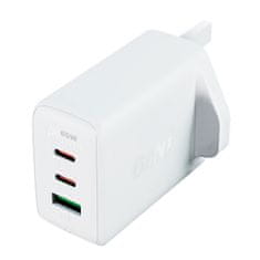 shumee Síťová nabíječka anglická zástrčka UK GaN 65W 1x USB 2x USB-C PD bílá