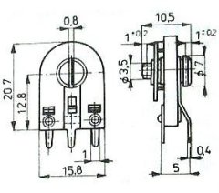 HADEX 220k - TP015, trimr uhlíkový keramický stojatý RM10x5mm