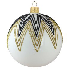 Decor By Glassor Vánoční baňka bílá černo-zlatý dekor (Velikost: 8)