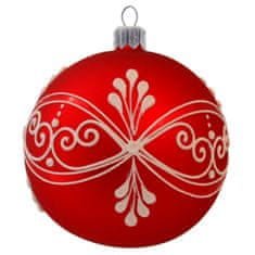 Decor By Glassor Vánoční ozdoba červená baňka s bílým dekorem (Velikost: 8)