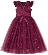 EXCELLENT Dívčí společenské šaty s hvězdami vel. 128 - Vínové