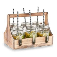Zeller Skříňka na sklenice na nápoje 6 x skelnice se slámkou, dřevěná