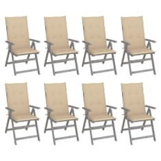 Vidaxl Zahradní polohovací židle s poduškami 8 ks šedé akáciové dřevo