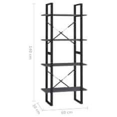 Vidaxl Knihovna se 4 policemi šedá 60 x 30 x 140 cm masivní borovice