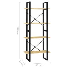 Vidaxl Knihovna se 4 policemi 60 x 30 x 140 cm masivní borovice