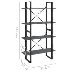 Vidaxl Knihovna se 4 policemi šedá 80 x 30 x 140 cm masivní borovice