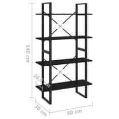 Vidaxl Knihovna se 4 policemi černá 80 x 30 x 140 cm kompozitní dřevo