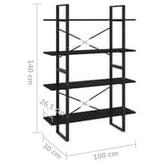 Vidaxl Knihovna se 4 policemi černá 100 x 30 x 140 cm kompozitní dřevo