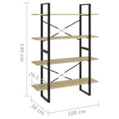 Vidaxl Knihovna se 4 policemi dub sonoma 100 x 30 x 140 cm kompozit