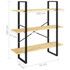 Vidaxl Knihovna se 3 policemi 100 x 30 x 105 cm masivní borovice