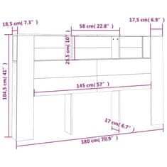 Vidaxl Čelo postele s úložným prostorem betonově šedé 180x18,5x104,5cm