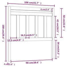 Vidaxl Čelo postele šedé 106 x 4 x 100 cm masivní borovice