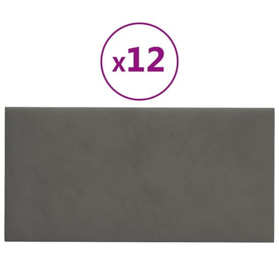 Vidaxl Nástěnné panely 12 ks tmavě šedé 60 x 30 cm samet 2,16 m²