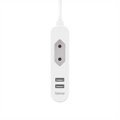 Hama síťová nabíječka s prodlužovacím kabelem, 2x USB-A, 1x el. zásuvka Euro, 1,9 m