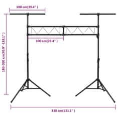 Vidaxl Světelná rampa se stojany černá 338 x 115 x (180–300) cm ocel