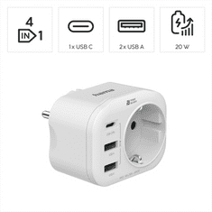 Hama zásuvková USB nabíječka, 1x el. zásuvka, 1x USB-C PD, 2x USB-A, 20 W