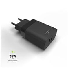 FIXED Síťová nabíječka s 2x USB-C výstupem, podpora PD, 35W, černá