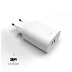 FIXED Síťová nabíječka s 2x USB-C výstupem, podpora PD, 35W, bílá