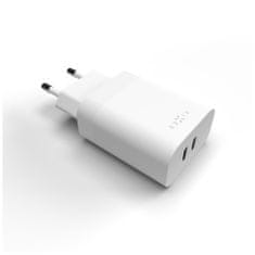 FIXED Síťová nabíječka s 2x USB-C výstupem, podpora PD, 35W, bílá