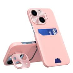 OEM Pouzdro s texturou kůže a kapsou pro karty na iPhone 14 6.1" Pink