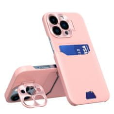 OEM Pouzdro s texturou kůže a kapsou pro karty na iPhone 14 PRO MAX 6.7" Pink