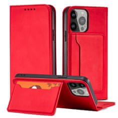 OEM Magnet Card Case elegantní knížkové pouzdro s venkovní kapsou na Samsung Galaxy S23 ULTRA 5G Red