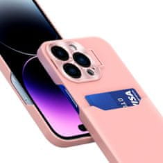 OEM Pouzdro s texturou kůže a kapsou pro karty na iPhone 14 6.1" Pink