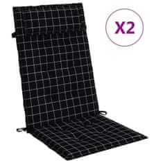 Vidaxl Podušky na židli s vysokým opěradlem 2 ks černé kárované oxford