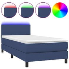 Vidaxl Box spring postel s matrací a LED modrá 90x190 cm textil