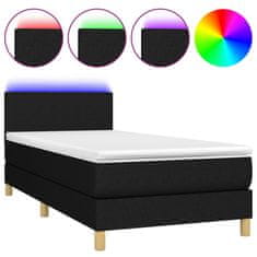 Greatstore Box spring postel s matrací a LED černá 90x190 cm textil