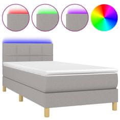 Greatstore Box spring postel s matrací a LED světle šedá 90x190 cm textil