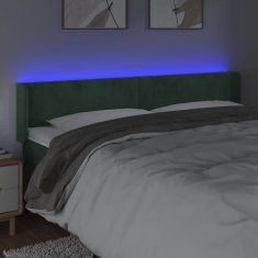 Vidaxl Čelo postele s LED tmavě zelené 203 x 16 x 78/88 cm samet