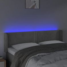 Vidaxl Čelo postele s LED světle šedé 147 x 16 x 78/88 cm samet